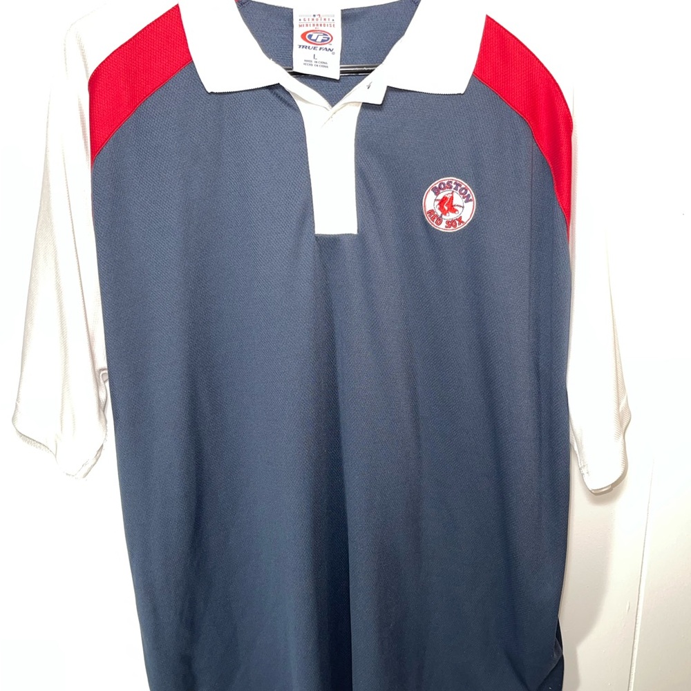 Boston RedSox Men's Navy and Red Polo Shirt Size Large